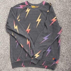 Aviator Nation Black Sweater with Pink and Orange Lightning Bolts